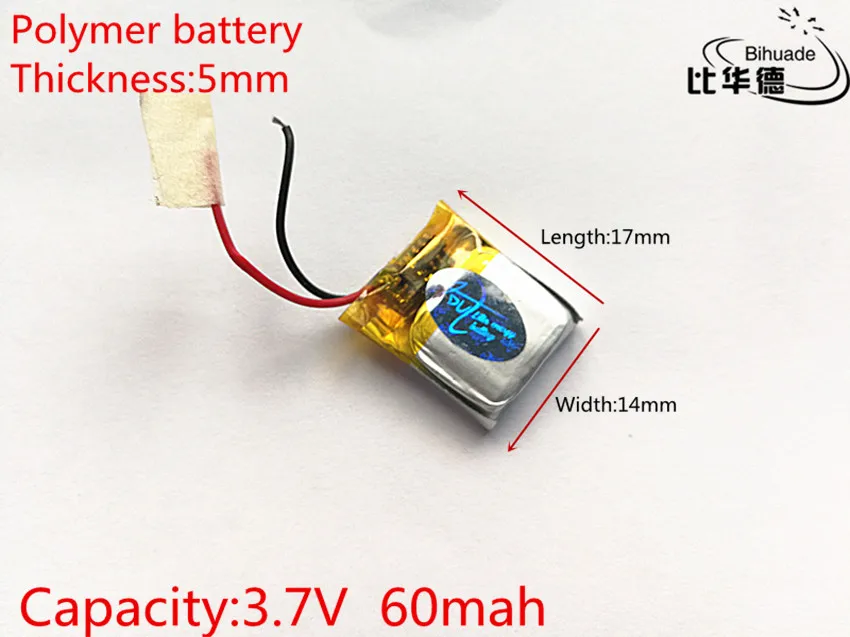 3.7V 60mAH 501417 PLIB polymer lithium ion / Li-ion battery for GPS mp3 mp4 mp5 dvd bluetooth model toy mobile | Электроника