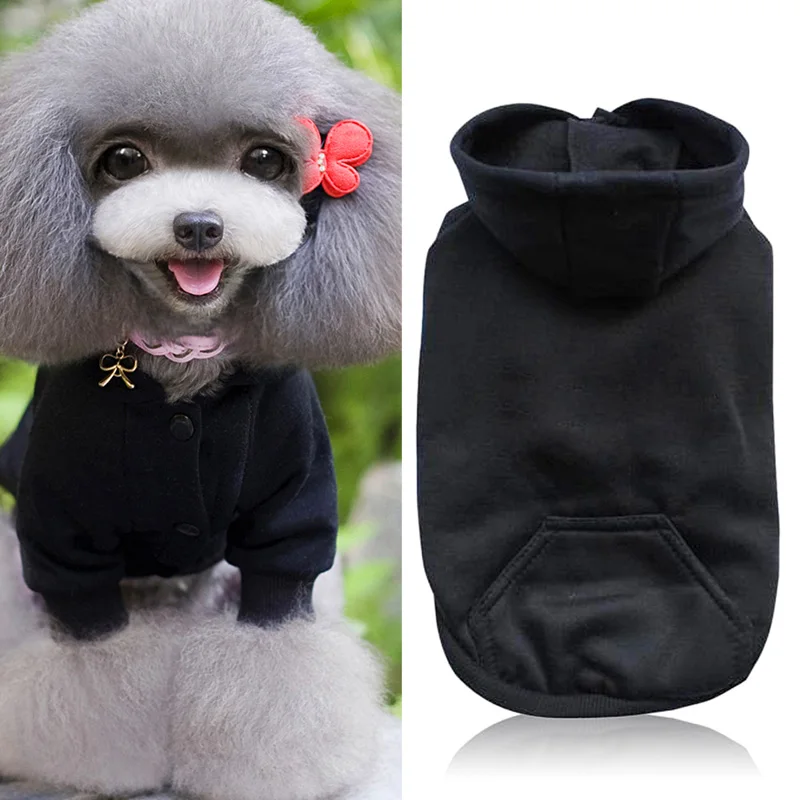 Новая мода, синий, черный, серый, одежда для собак, толстовка с капюшоном для зимы, теплое милое пальто для щенков, размеры S, M, L, XL - Цвет: Black