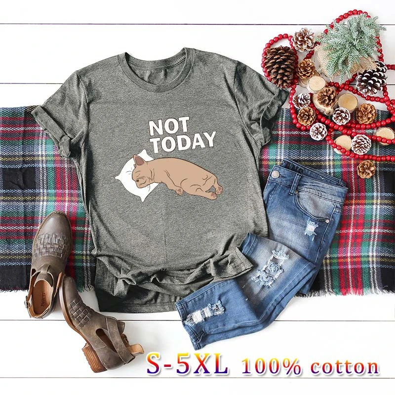 

New Summer Women T Shirt Funny NOT TODAY Letter Lazy Dog Print Female T-shirt Casual Loose Short Sleeve Tops Women Clothing 5XL