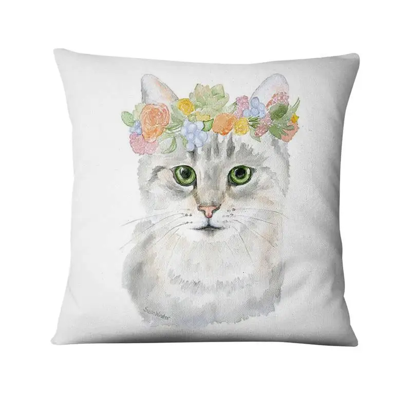Декоративная подушка для дома кошка с цветочным принтом декоративные подушки для диванов Мультяшные животные домашний Декор диванные подушки 45*45 см - Цвет: 1