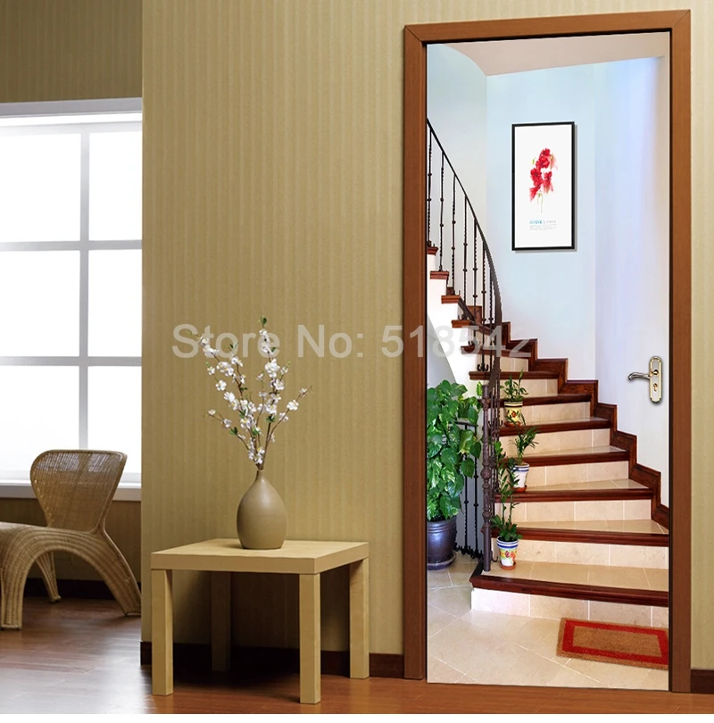 Креативная лестница 3D наклейка на дверь обои домашний Декор ПВХ водонепроницаемые самоклеящиеся обои для гостиной украшение двери