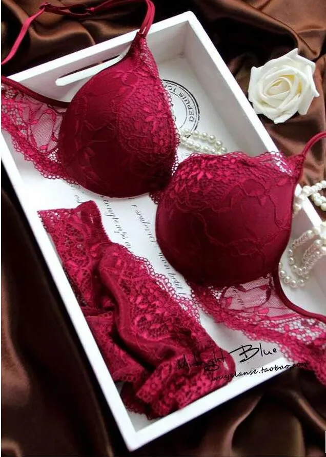 6 Colors Set Push Up Solid 32A-38C Bra Women Deep V Lace Decro Underwire Outfit Sexy Lace Bra Set For Free Shipping underwear sets sale