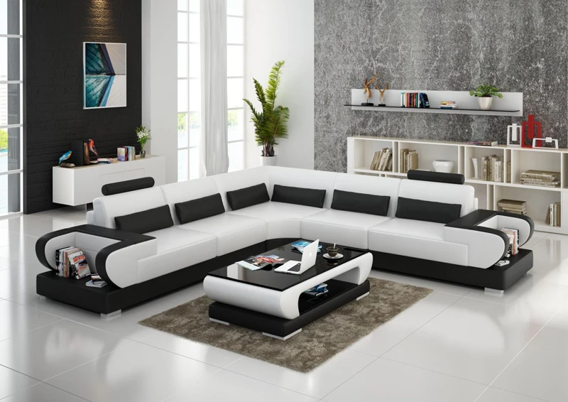 Modular Design Living Room Furniture Geniue Leather Sofa Set G8003b G8003b White Black1 New Model Living Room Leather Sofa G8010