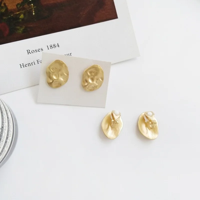 

European American Fashion Jewelry Simple Metal Texture Geometric Bump Irregular Stud Earrings Girl Women's Accessories Ear Clip