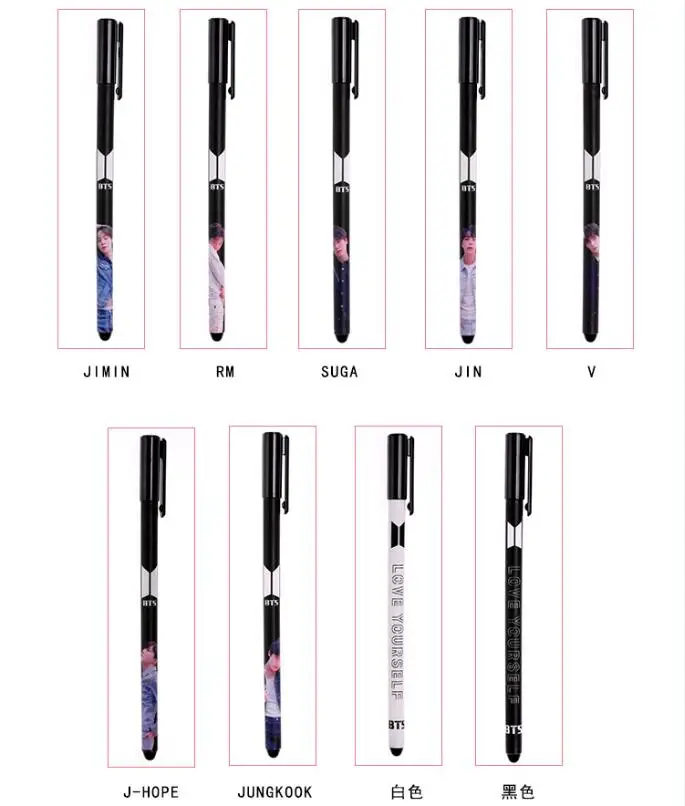 8PCS Nice Gift for BTS Kids BTS Fan BTS Girls Youyouchard Kpop BTS Bangtan Boys Black Ink Stationary Pen 0.5mm Gel Pens Ballpoint Pen