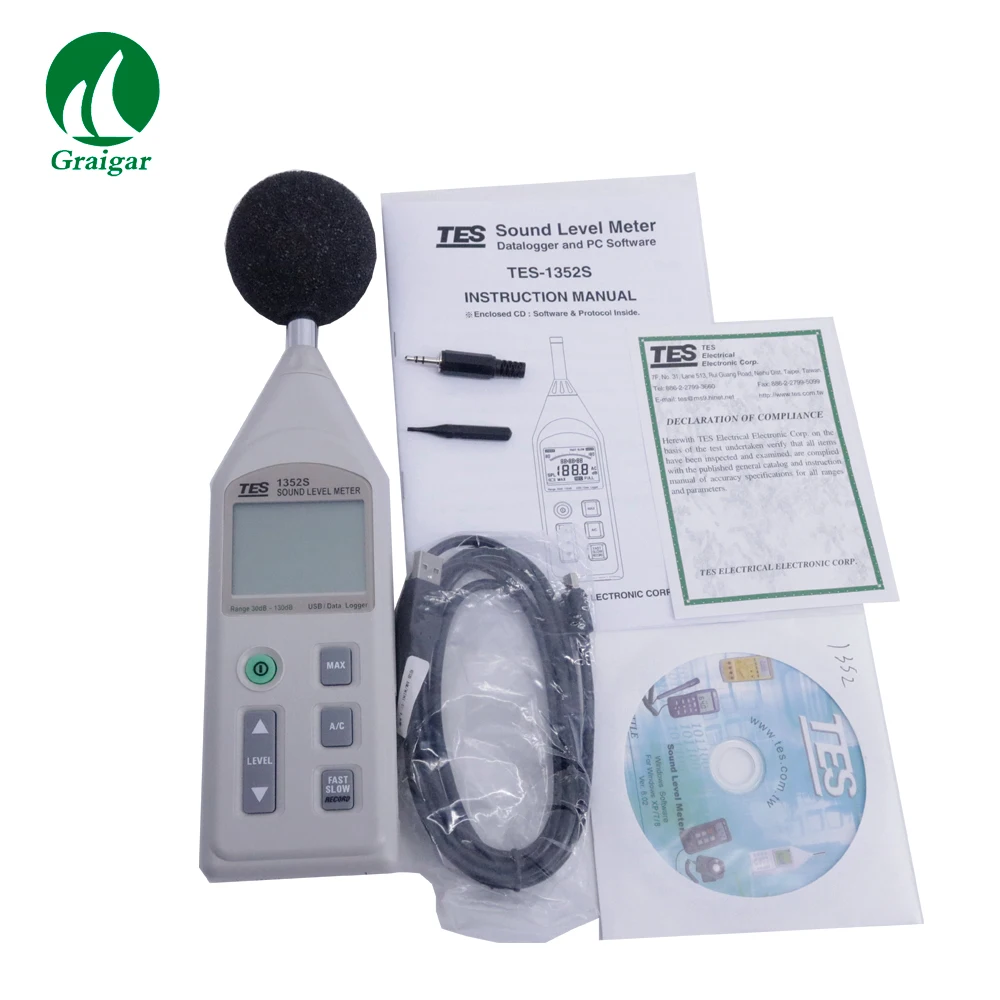 

TES-1352S Digital Sound Level Meter 200M Records Data logging function Sound Level Alarm Output