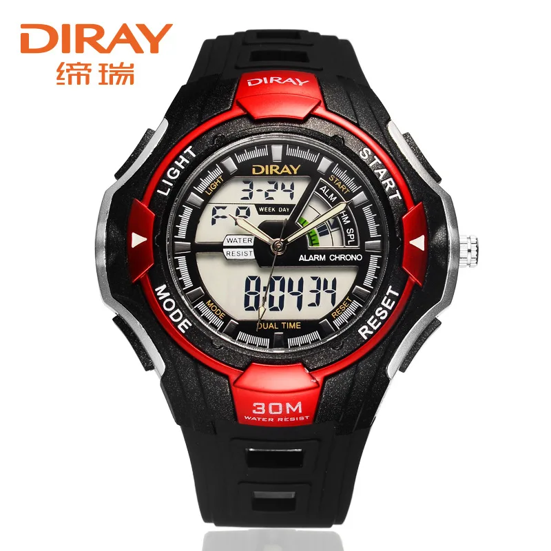 Relogio masculino 2018 бренд DIRAY двойной Дисплей часы Для мужчин часы силиконовые спортивные часы светодиодный цифровые часы будильник повторителя