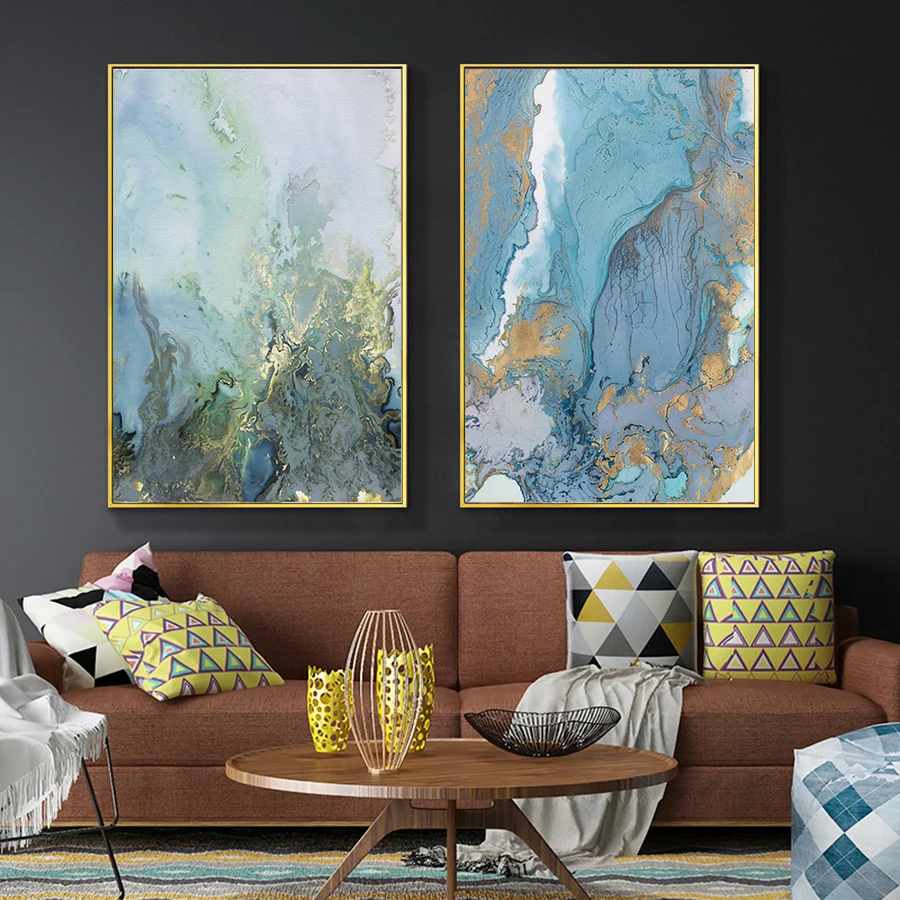 3 - Marble Wall Art Canvas Painting Abstract Pictures Blue and White Canvas Art Posters and Prints Modern Home Living Room Decor