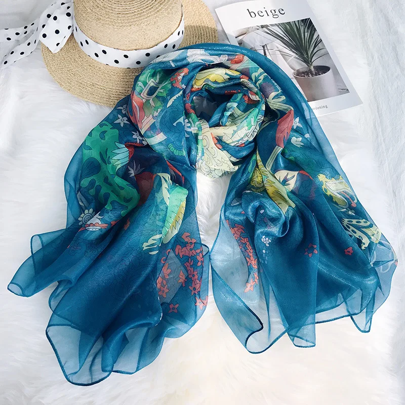 

Leayh Female Gauze Kerchief Scarf Large Flower Printed Scarves Sunmer Beach Sunscreen Shawls For Women Wraps 180*130cm