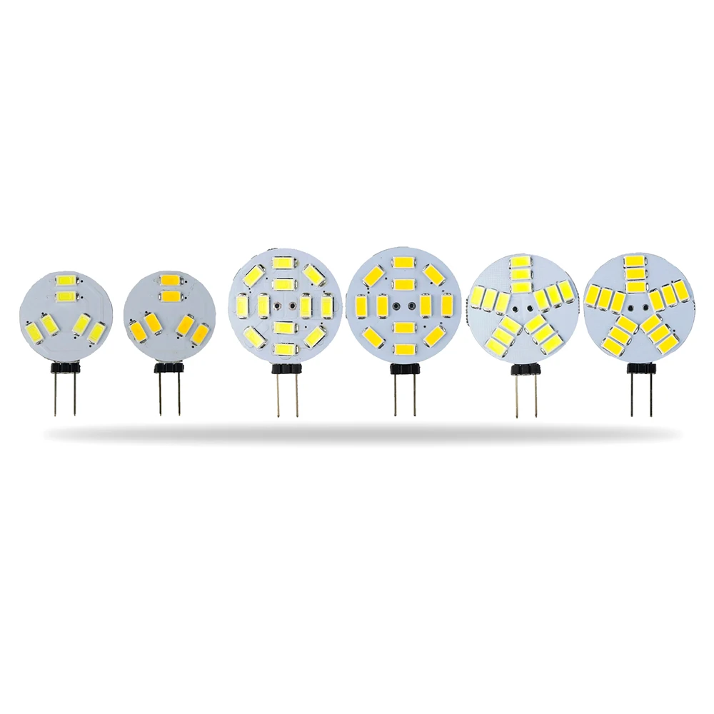 

DC12V G4 Base LED Bulbs 5730 SMD Round Range Led Bi-Pin 6 12 15LEDs For Chandelier Light Bulb 12V Lamp Source High Brightness JQ