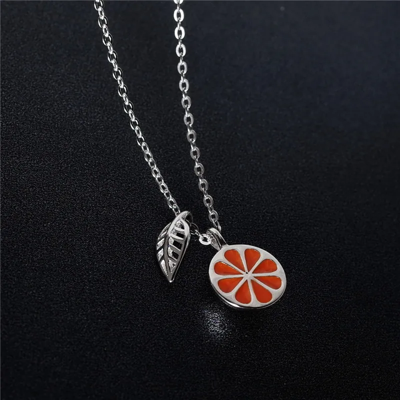 fruit orange necklace woman 100% 925 Sterling silver nacklace Jewellery Clavicle chain pendant charms gift