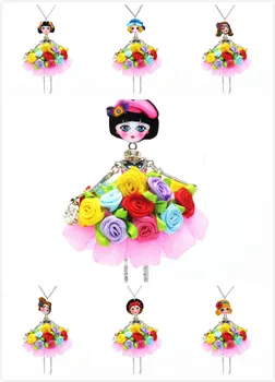 

Free Shipping 12PCS/lot Lace Skirt Babies Hang Pendant Necklaces Ethnic style Girl Pendant Necklaces For Women Girl Jewelry