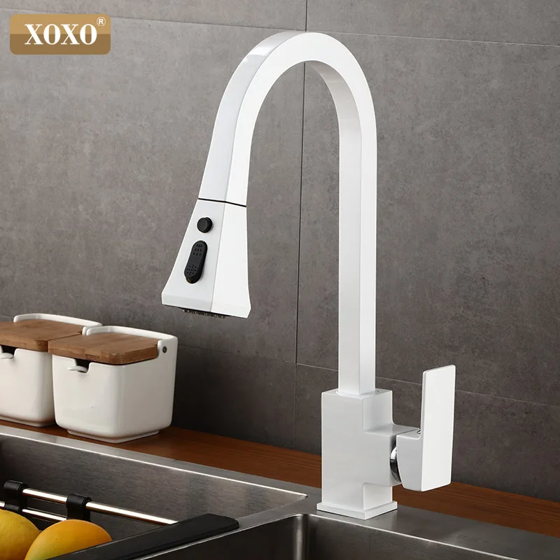 

XOXO Kitchen Faucets Cold and Hot Single Handle Pull Out White Black Kitchen Tap 360 Degree Water Kitchen Mixer Tap 1352