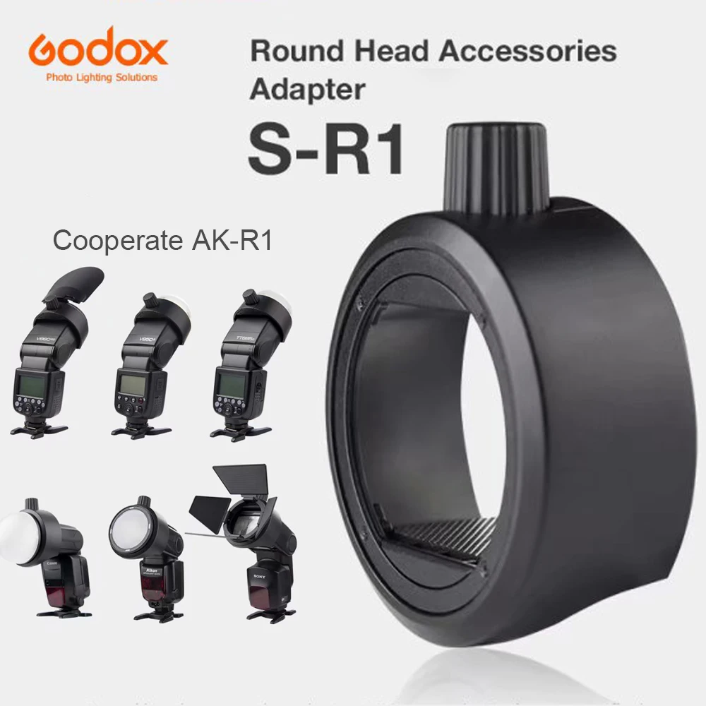 

Godox Round Head Accessories Adapter S-R1 Suit for V860II V850II TT685 TT600 Series YONGNUO Canon Nikon Flash install AK-R1