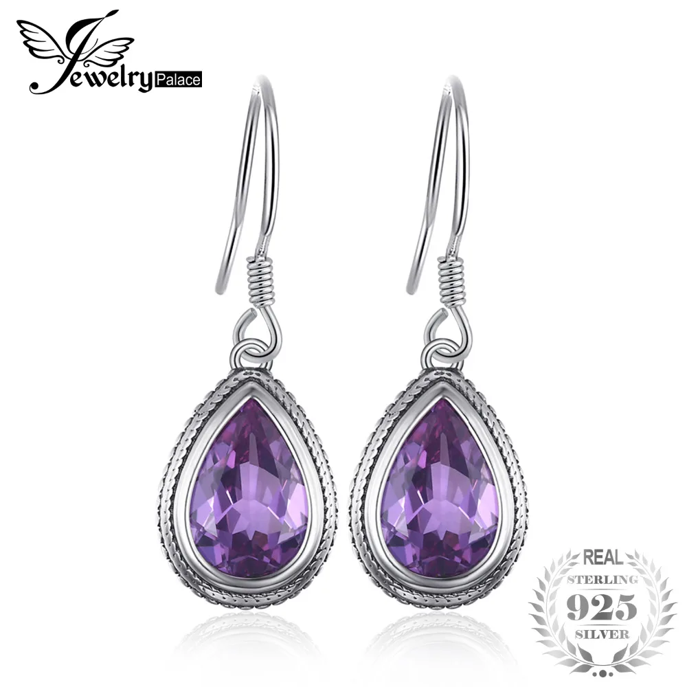 

JewelryPalace Dangle Earrings Woman Silver Jewelry 15ct Created Alexandrite Sapphire Ear Party Fine Fashion Brand