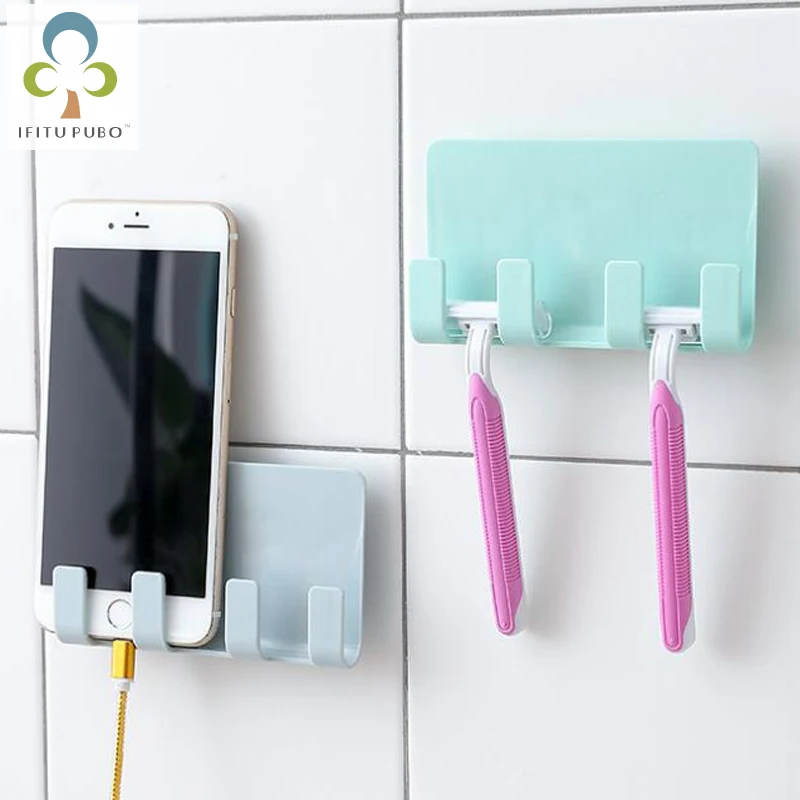 

Stick up style wall cell phone bracket mobile phone charging holder for wall traceless 4 hook receiving hanger bracket GYH