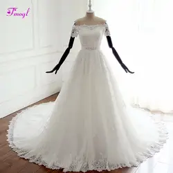 Fmogl вырез лодочкой короткий рукав А-силуэт принцесса свадебные платья 2019 бисерные пояса аппликации Богемное свадебное платье Vestido de Noiva