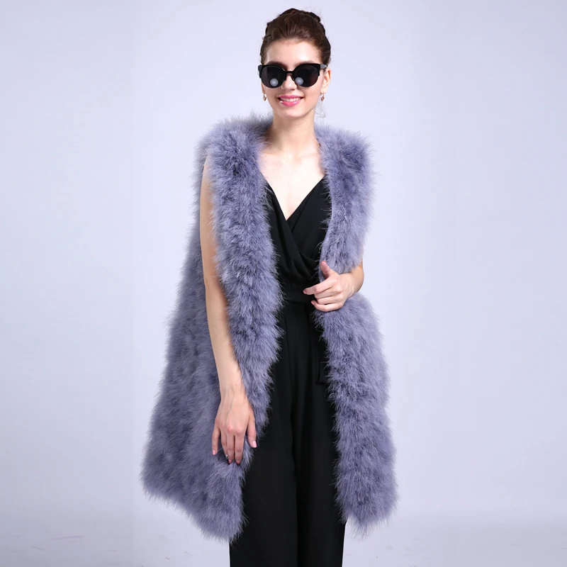 

Autumn Women's Fur Sleeveless Ostrich 90CM Coat Stylish Support Different Colors Customized Daily Life Working Clothes ER4020-13