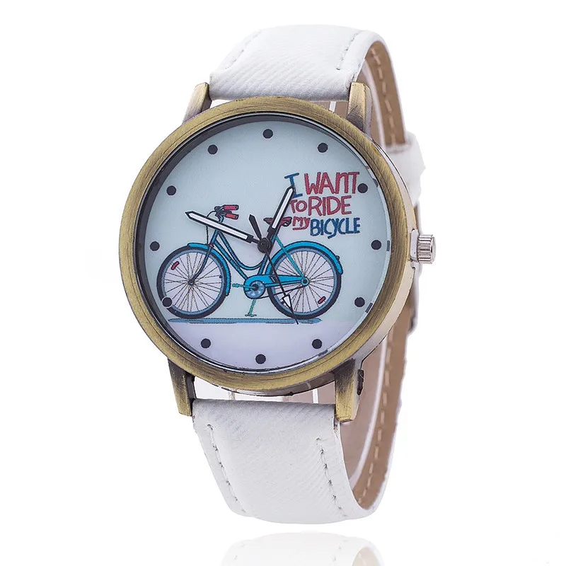 Дропшиппинг Винтаж женские часы с рисунком «велосипед» модные повседневные женские наручные кварцевые часы Relogio Feminino - Цвет: white