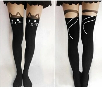 

1pcs resell lowest price Cute Girls Sexy Sheer Tatoo Pantyhose Cat with Tail Tights Women Silk Stockings