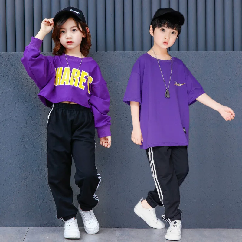 Дети Джаз Одежда для танцев хип-хоп костюм Костюмы для девочек и мальчиков сценический костюм для танцев детские свободные рубашки наряды