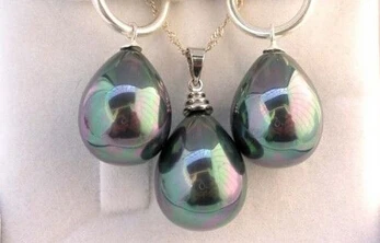 

Free Shipping 00468 black shell pearl drip earring sliver necklace