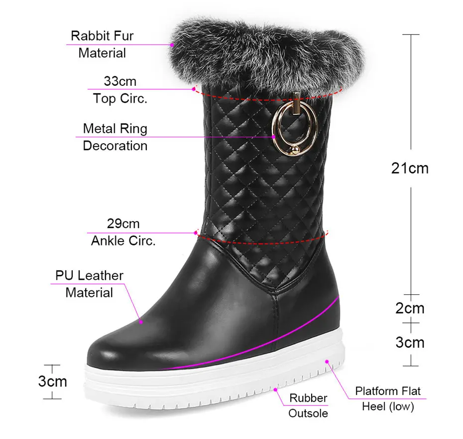 Зимние Для женщин меховые ботинки до середины голени Зимние ботинки на платформе 3 см Низкий Толстый увеличивающие рост плоская подошва