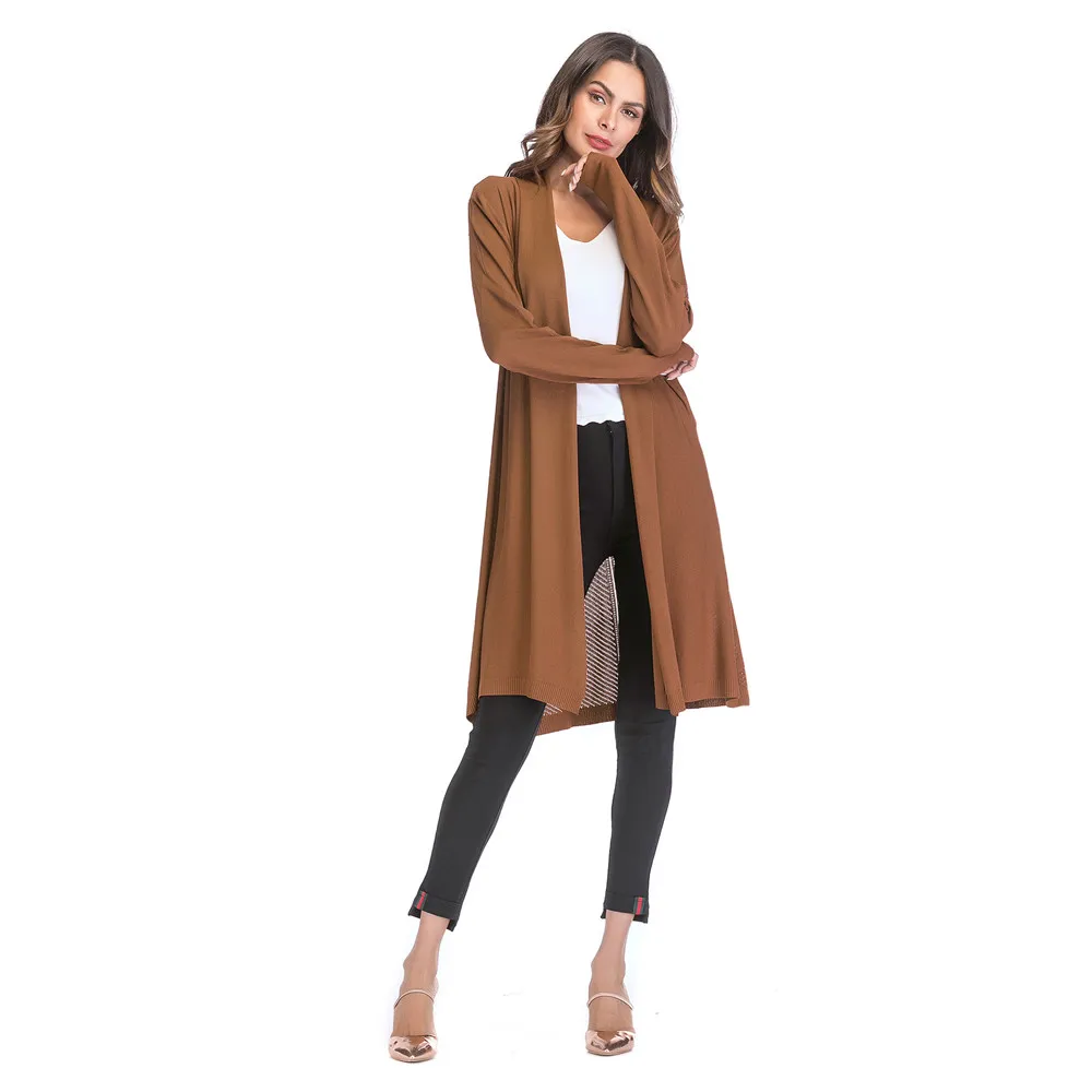 2018 New Fashion Women Thin Openwork Sweater Solid Color Drape Cardigan Coat Long Design Female Knitted Sweater Lady