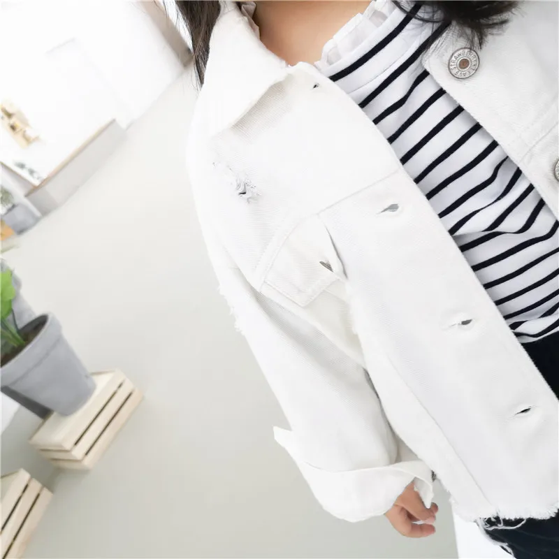 Children Girls Jackets Kid Long Sleeves Turn-down Collar single breast Coats Girl white Denim Outerwear Kids Clothes Hot sale (8)