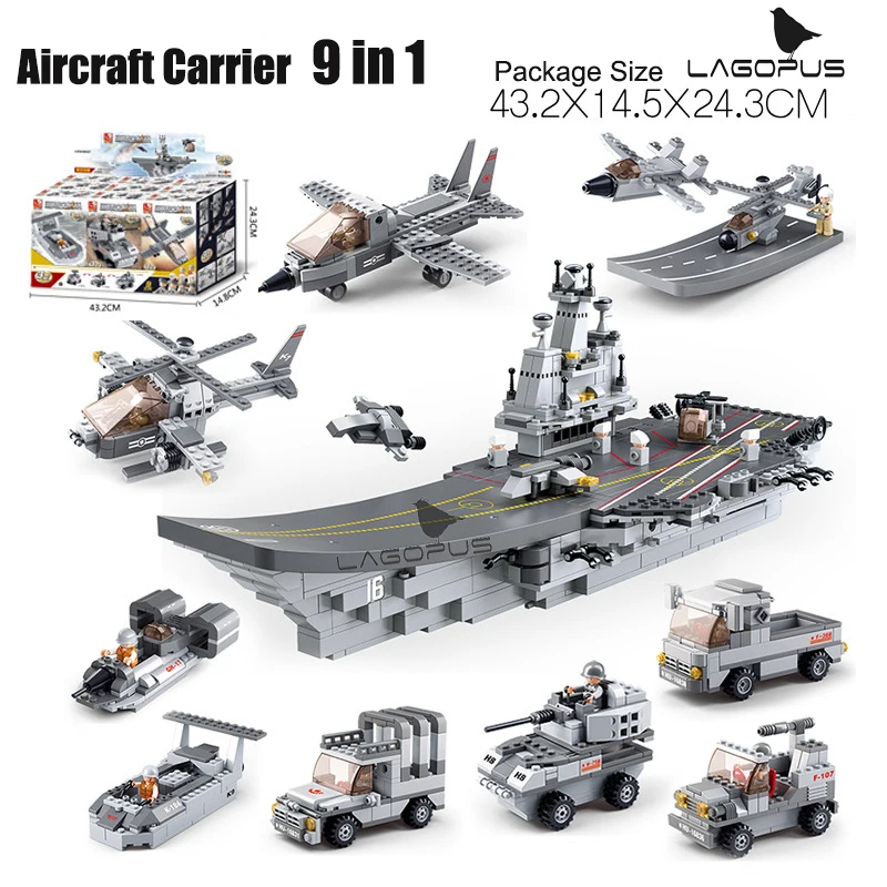 

Lagopus 9 In 1 Aircraft Carrier Toys Military Building Blocks Sets Multi Model Airplanes Ships Tanks Cars Brick Boy Toys