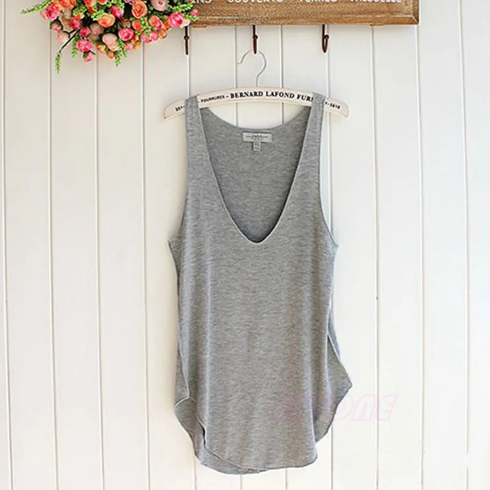 

Fashion Womens V-Neck Vest Summer Loose Sleeveless Tank white T-Shirt Tops