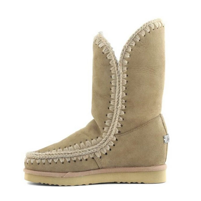 

UGMOU women's snow boots designer 100% real sheep skin fur Increased wedge mid-calf woman winter boots botas mou free shpping