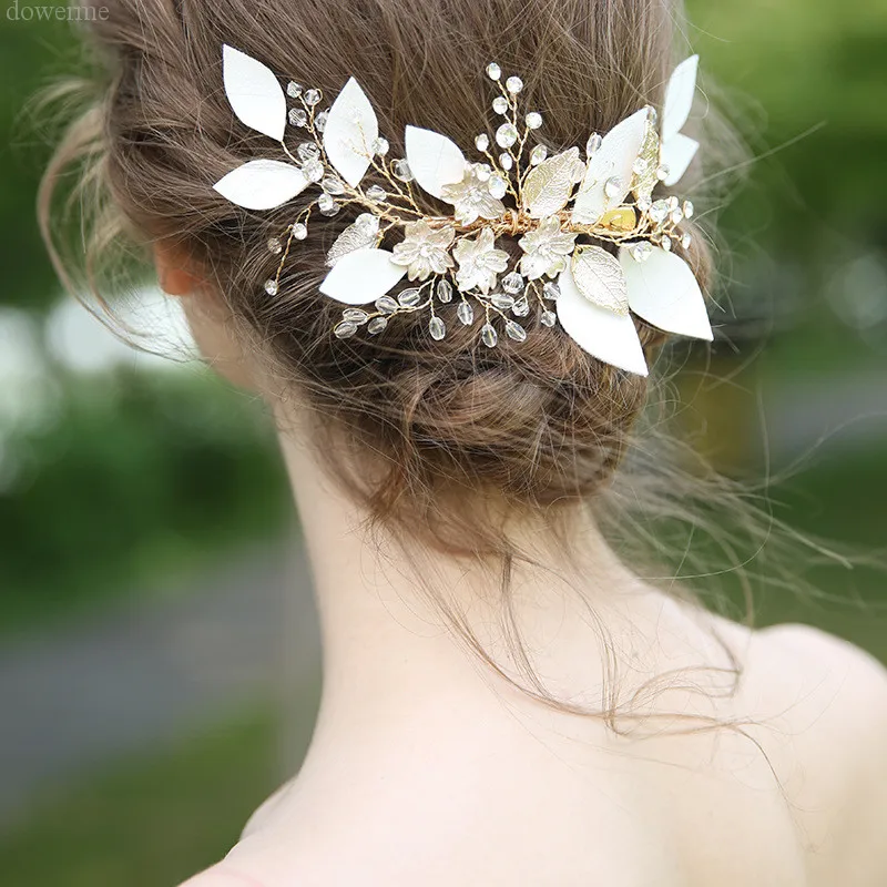 Charming Bridal Barrettes Women Prom Hair Clip Jewelry Hand wired Leaf