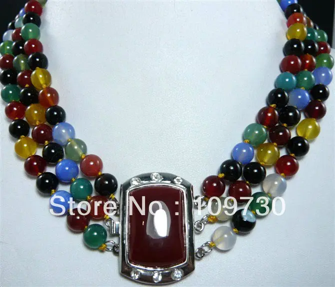 

Jewelry 0012373 4 colors! fine 3 row red /colorful jade black agate bless lucky wedding necklace can choose