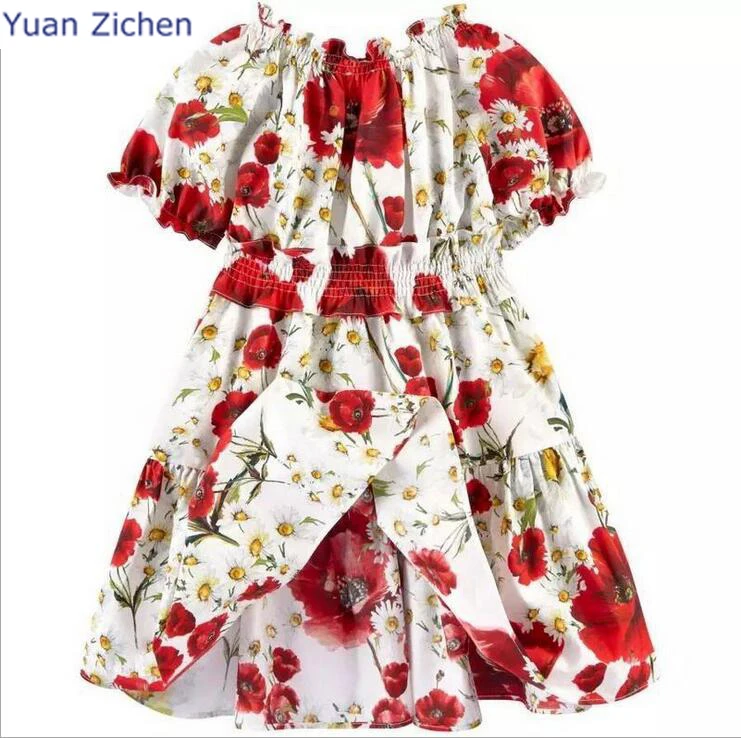 Baby Girls Dress Clothing Printed Flowers Short Sleeve Kid Clothing 2017 New Cotton A-Line Children