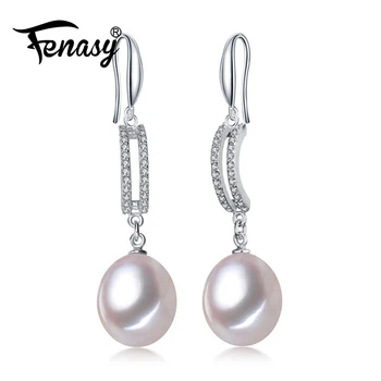 

FENASY Natural Freshwater Pearl Earrings For Women Fashion Party CZ Silver Color Female Drop Earrings Fine Jewelry