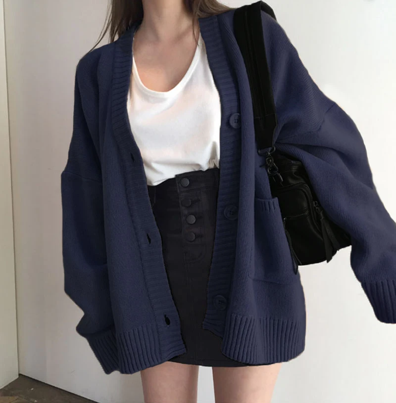 Зимние женские свитера, уличная одежда, свободный однобортный Кардиган, корейский шик, винтажные вязаные Джемперы, топы, пальто, верхняя одежда