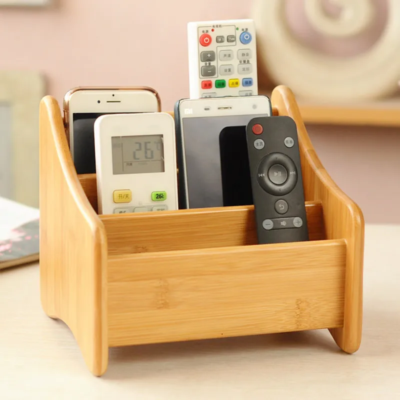 Bamboo remote control multifunctional desktop storage box storage box