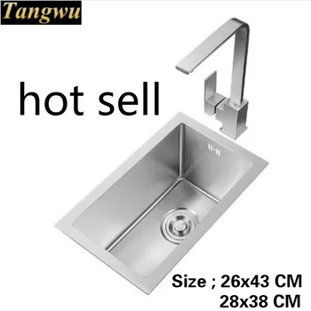 Online Free Shipping Balcony High Quality Kitchen Manual Sink Single Trough Small 304 Stainless Steel Luxury Hot Sell 28x38/26x43 CM