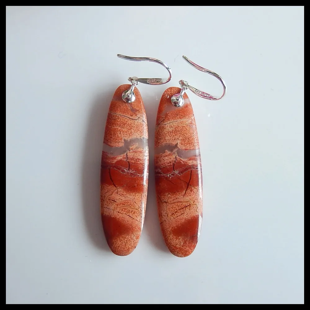 

B&F Wholesale,New Design Hot Sale 925 Silver with Natural Red River Jasper Gemstone Earrings 56x11x4mm,8.4g