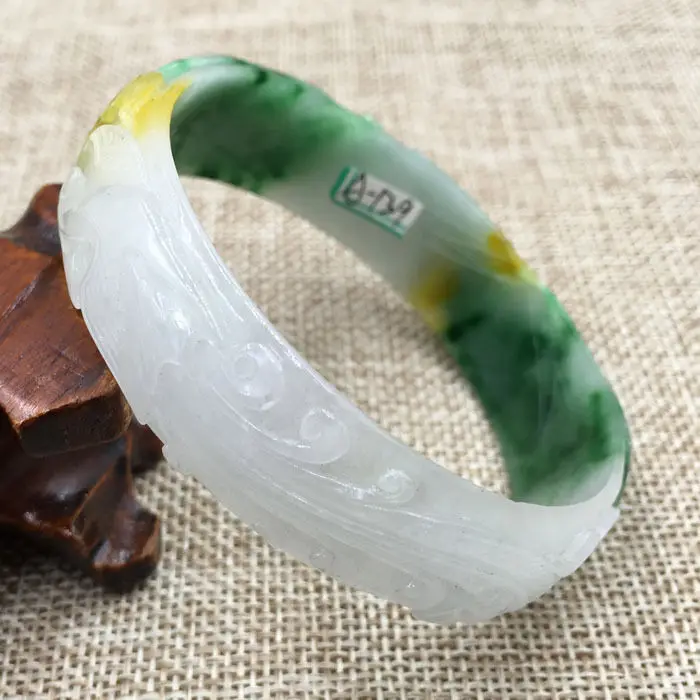 

A-139 Beautiful Hand-carved Emerald Green Jadeite Jade Gems Bracelet Bangle 61mm