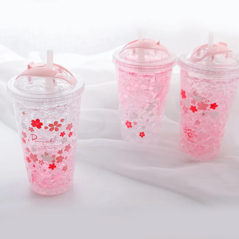Симпатичные японские вишневые двухслойные бутылки для льда воды детей