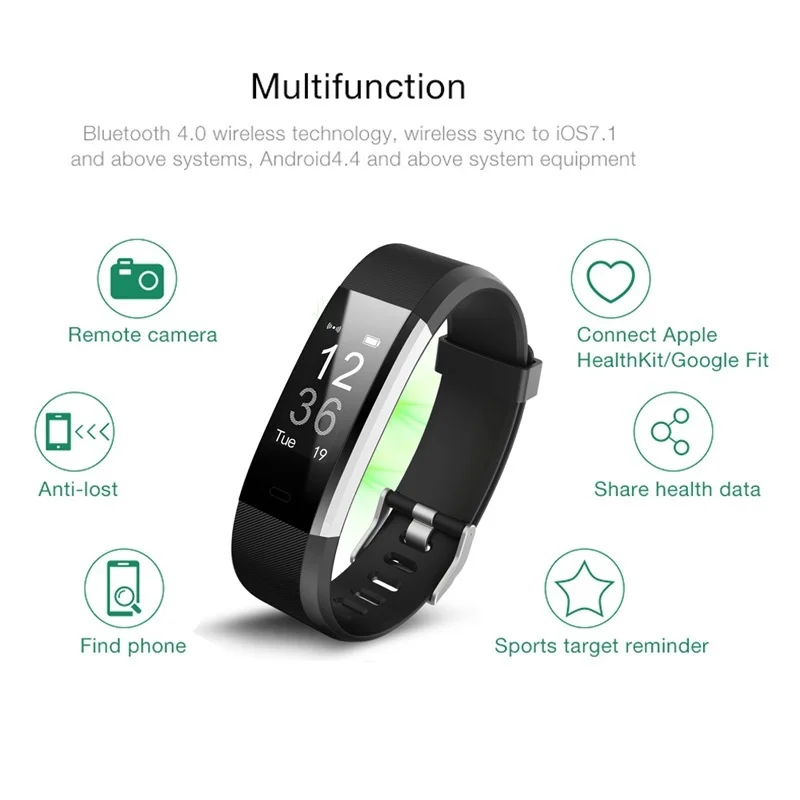 ID115 Plus Sport Smart Watch Bluetooth Call Reminder Fitness Sport Tracker Bracelet Heart Rate Smart Band Watch for ios android