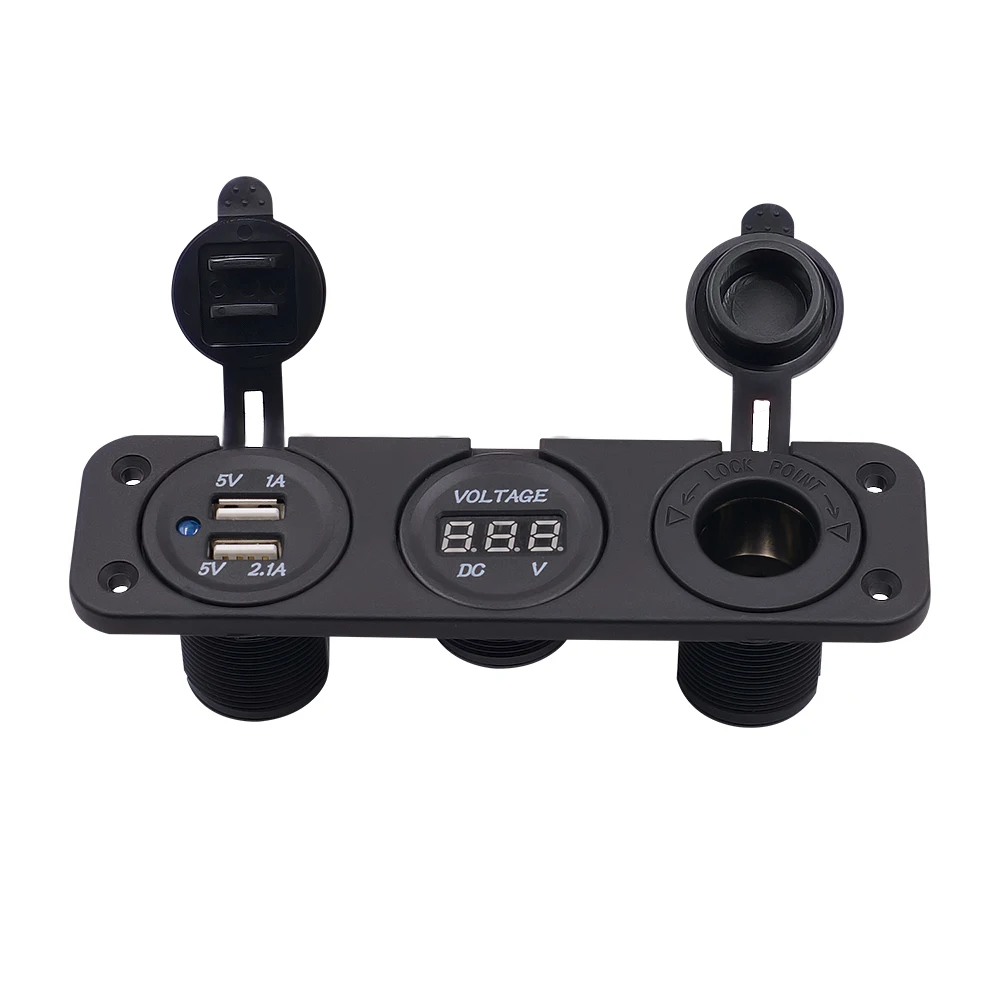 Двойной USB автомобильный мотоцикл мощность 2 порта автомобильное зарядное устройство адаптер+ прикуриватель+ светодиодный цифровой вольтметр для iPhone samsung
