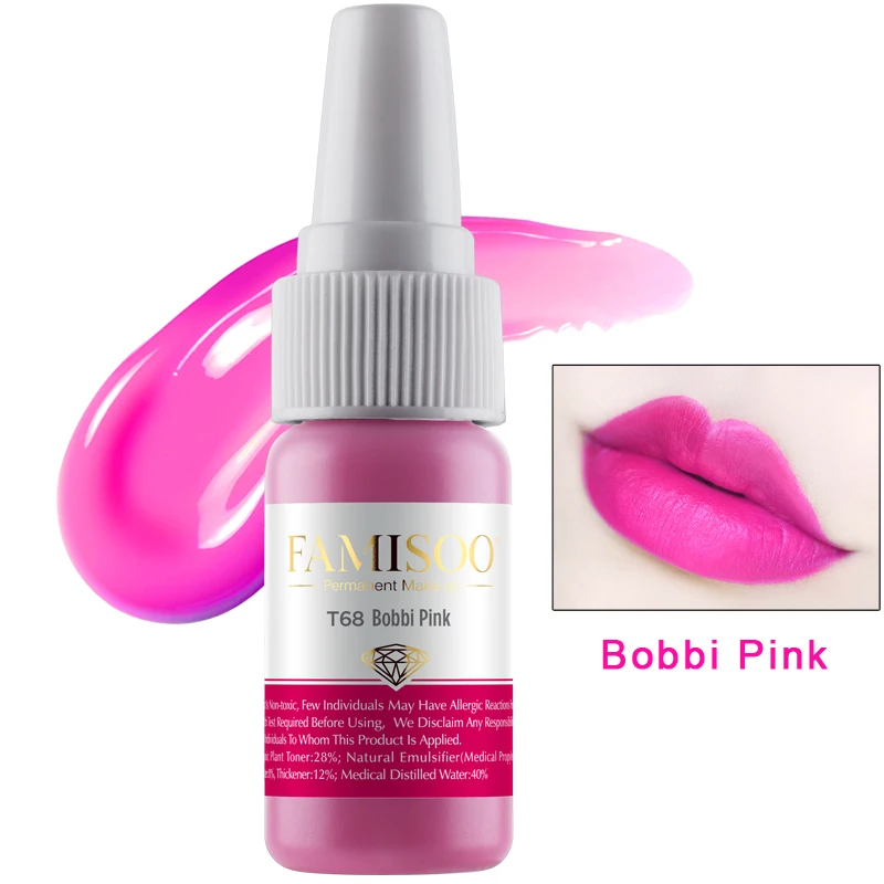 

FAMISOO T68 Bobbi Pink Original Permanent Makeup Lip Pure Organic Liquid Pigment Eternal Ink for Eyebrow pigmento Tattoo Ink Set