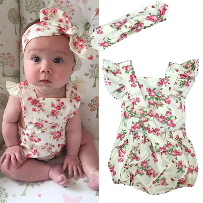 Newborn Infant Baby Girl Floral Romper Sleeveless Flower Jumpsuit