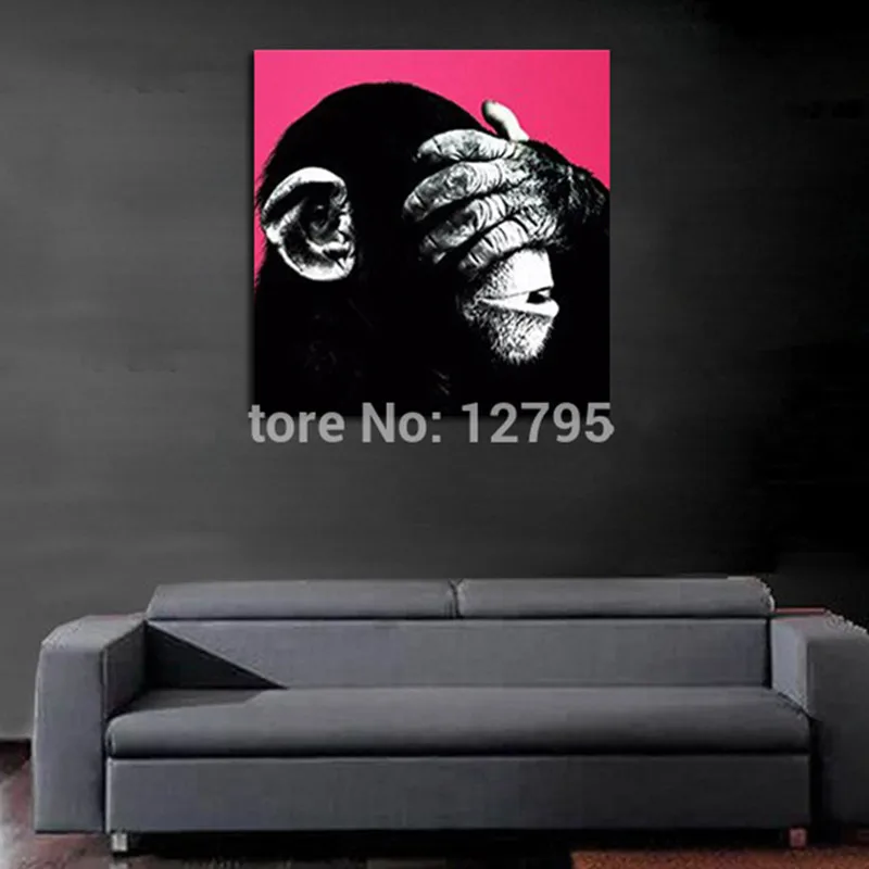 

Handpainted Abstract Cartoon Oil Paintings on Canvas Modern Home Decor Wall Art Pictures Large Black Blinking Orangutan Painting