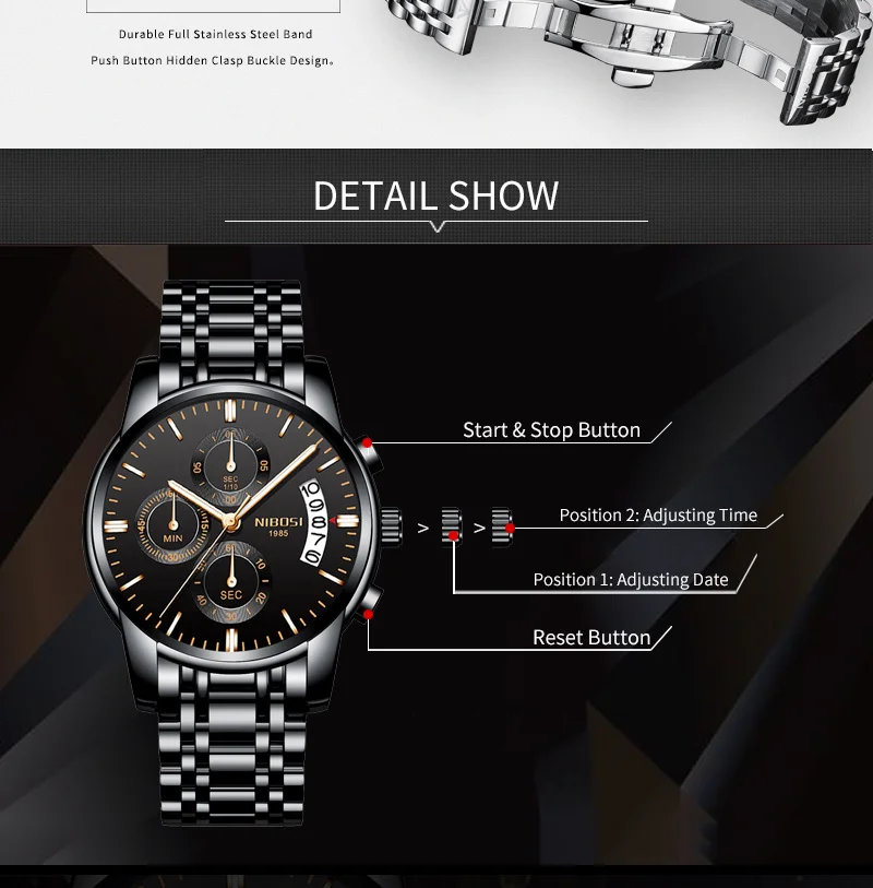 NIBOSI Mens Watches Top Brand Luxury Premium Luxury Fashion Luminous Waterproof Watch High-end Calfskin Pure Steel Strap Blue    (4)