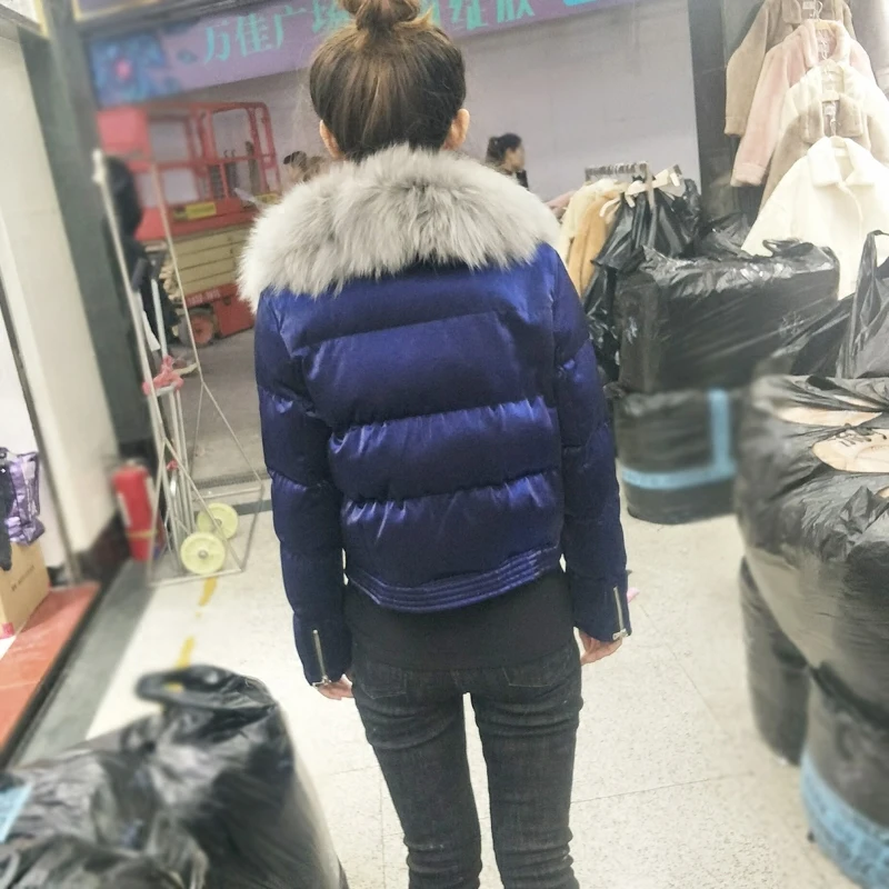 Ladies Fourrure Parkas Noir rose Renard Nouveau Coton blanc Col Veste Chaude 2008 Réel Courte Épais Manteau Hiver Grand bleu Femme Slim bourgogne Étudiants De OHxW0wZ
