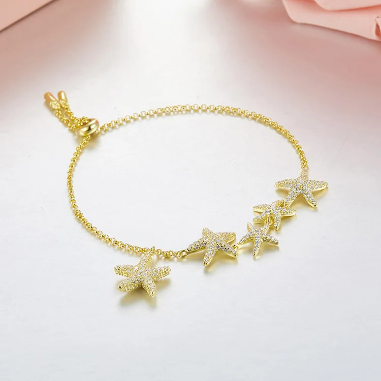 

Famous Multi Starfish Charm Bracelet for Women Famous full zircon 5 Starfish Bracelet 925 Sterling Silver Monaco Fashion Jewerly